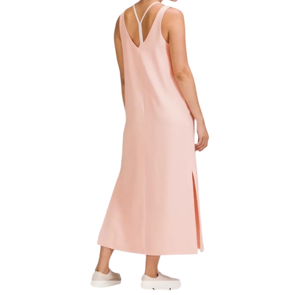 Lululemon Pink Sleeveless V Neck Midi Dress‎ Slits Athleisure Women's Large - Picture 2 of 13